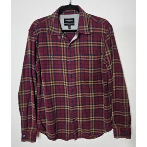 Bonobos Flannel Shirt Plaid Stretch Slim Fit Button‎ Down Burgundy Fall Large